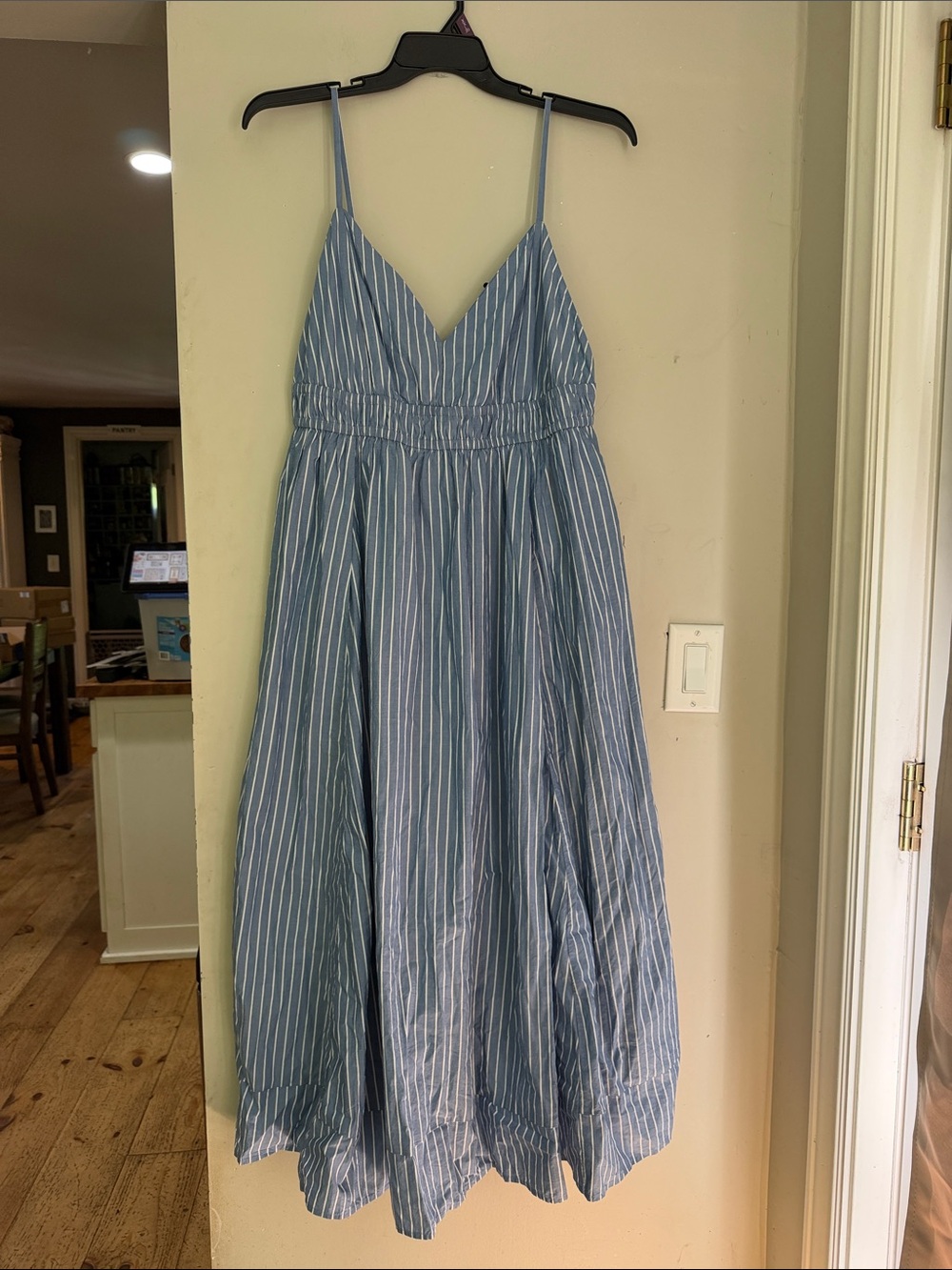 American Eagle Outfitters Light Blue & White Striped Spaghetti Strap Maxi Dress